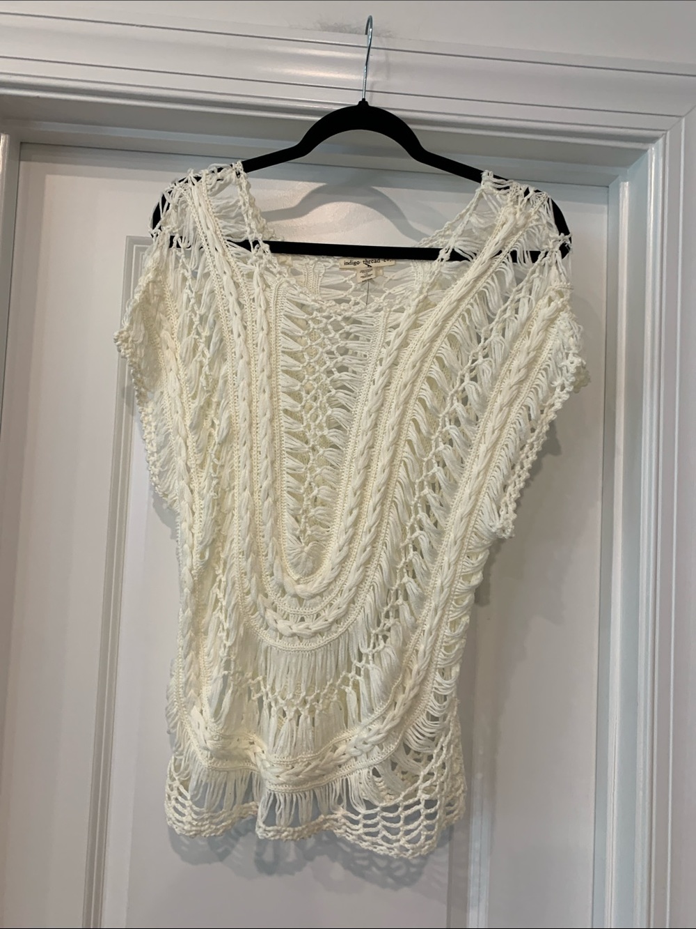 Indigo Thread co Crochet blouse LTunic - Cream. Festival wear. NWOT
